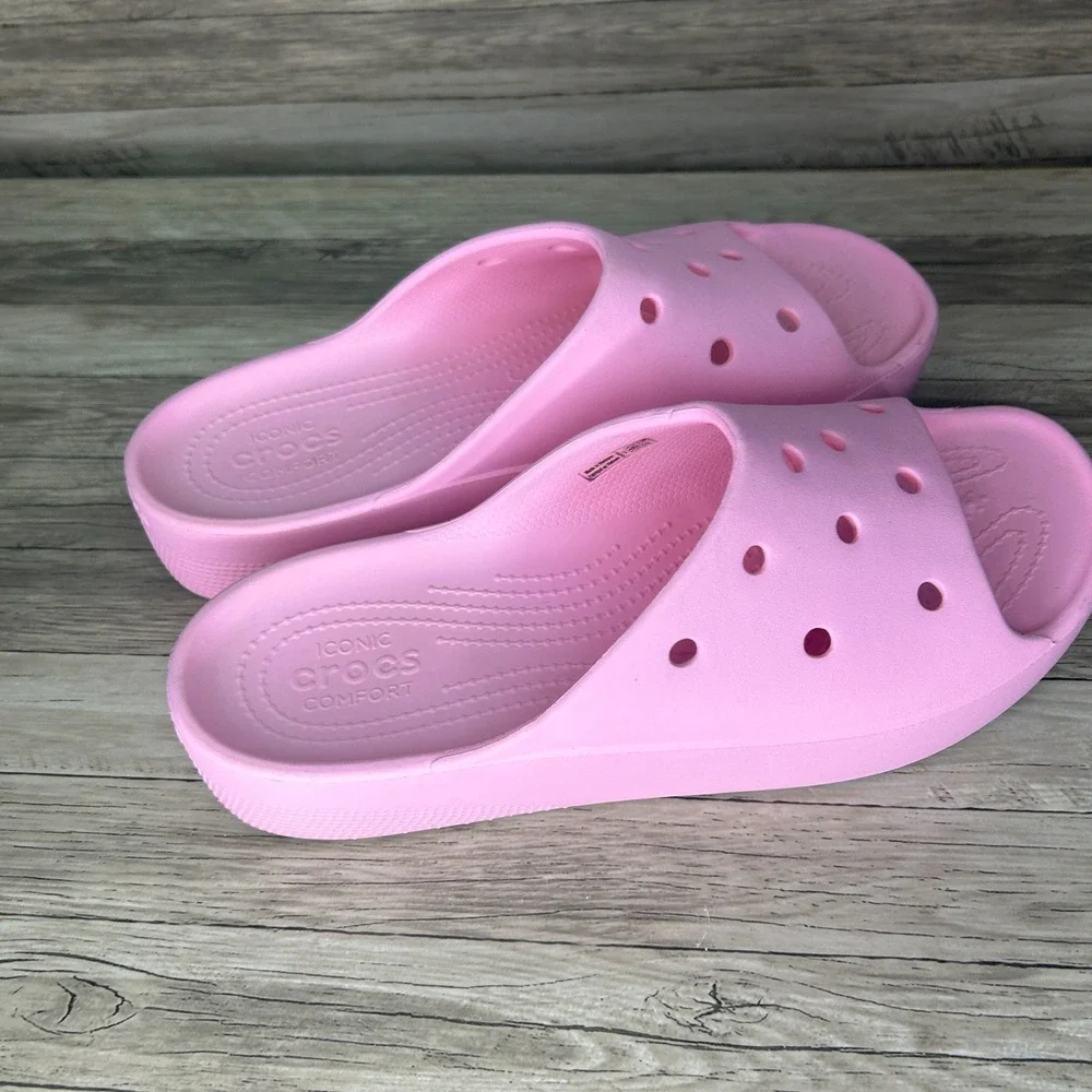 Crocs Platform‎ Slide Open Toe Womens Size 11 Sandals Pink Flamingo - Picture 5 of 9